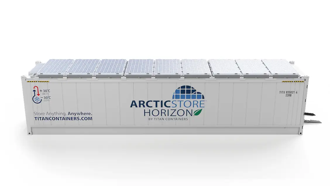 40ft ArcticStore Horizon with Solar Panels Side View