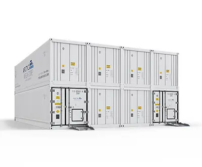 Arctic MegaStore modular cold storage containers shown in stacked configuration with ramp access