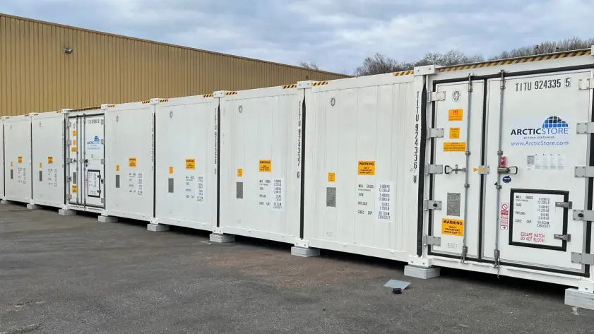 Modular cold storage container installation forming a SuperStore unit